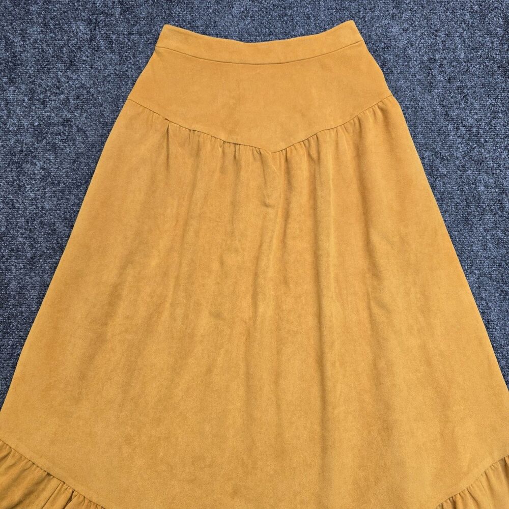 by Anthropologie Yoked Faux Suede Maxi Boho Skirt Size XS Marigold Yellow - Picture 3 of 11